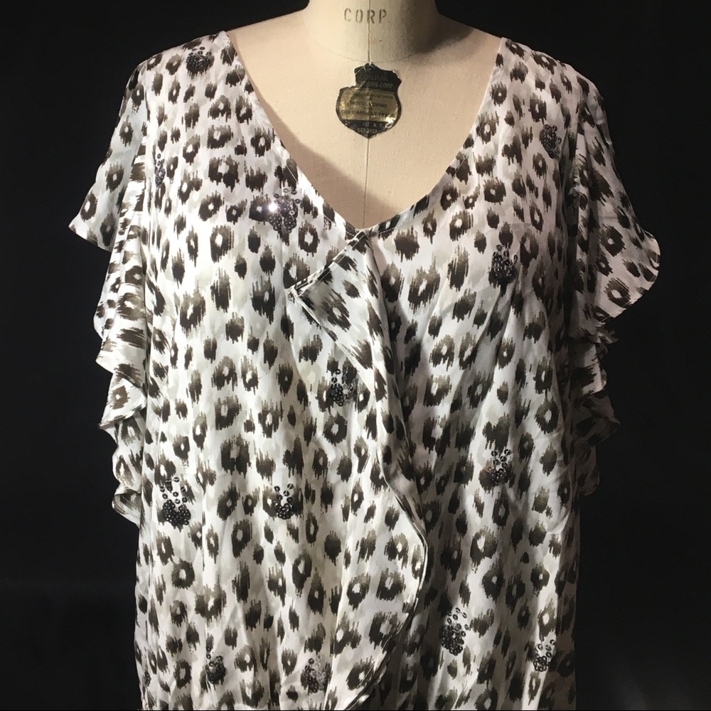 Pretty Lane Bryant Women’s Cheetah Ruffled Elastic Waist Short Sleeve Top Sz.18